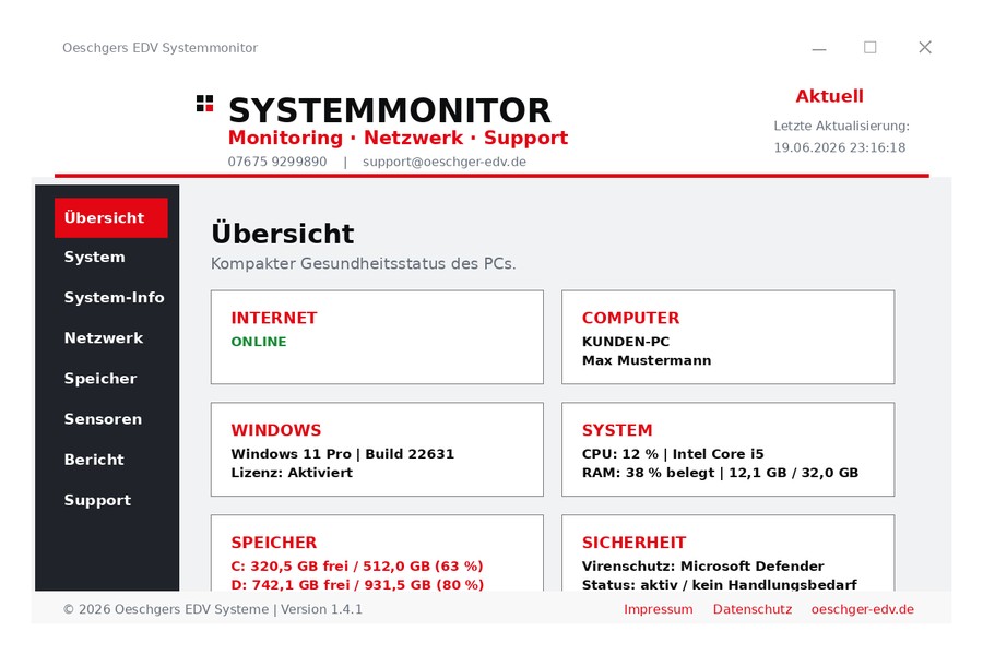 Screenshot des Oeschgers EDV Systemmonitors